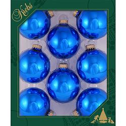 Foto van 16x stuks glazen kerstballen 7 cm klassiek blauw glans - kerstbal