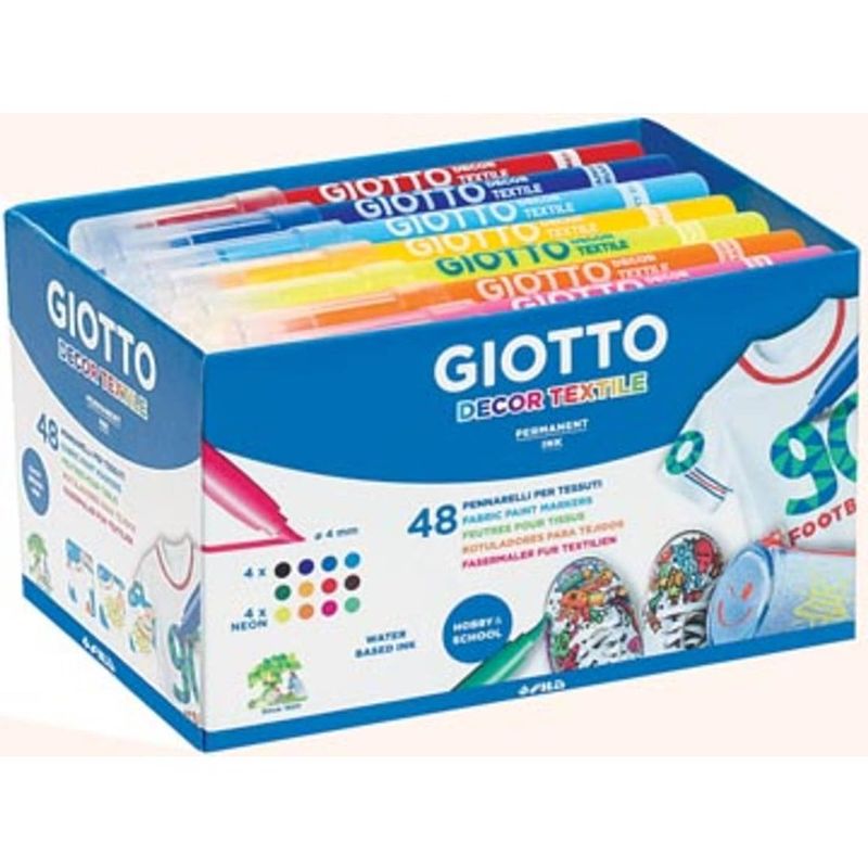 Foto van Giotto decor textile textielstiften, schoolpack met 48 stuks in geassorteerde kleuren