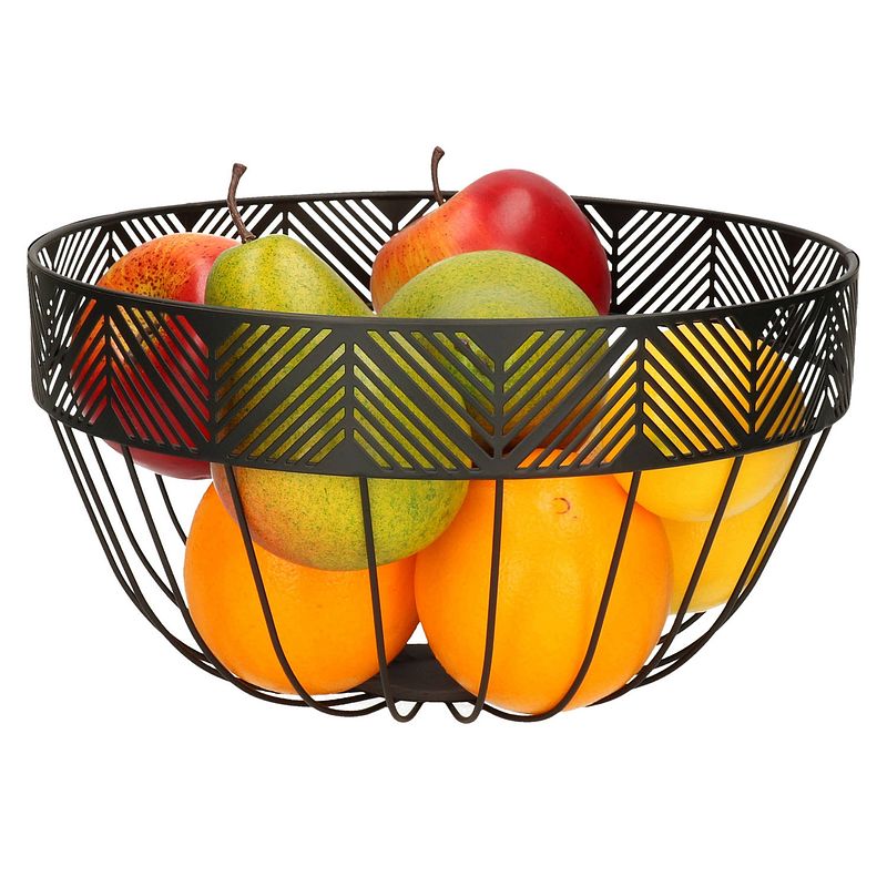 Foto van Fruitschaal/fruitmand rond zwart metaal 25 cm - fruitschalen