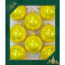 Foto van 8x full sun neon gele glazen kerstballen 7 cm kerstboomversiering - glans - kerstversiering/kerstdecoratie geel