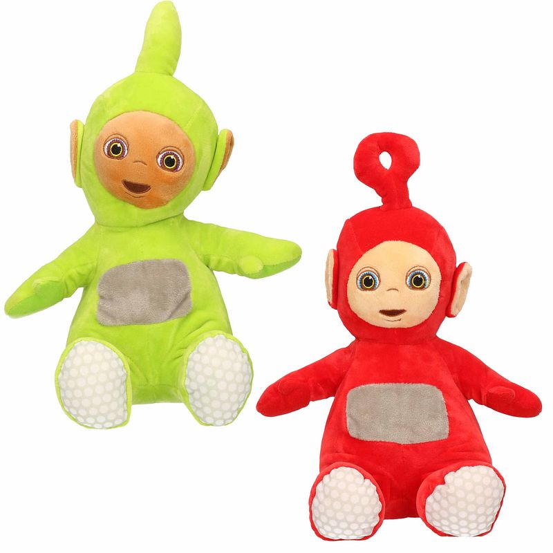 Foto van Set van 2x pluche teletubbies speelgoed knuffels dipsy en po 34 cm - knuffelpop