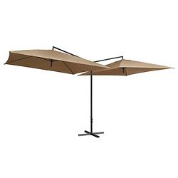 Foto van The living store dubbele parasol - taupe - 485 x 250 x 260 cm - uv-beschermend en anti-vervagend