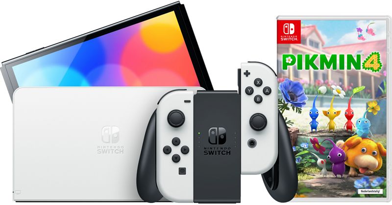 Foto van Nintendo switch oled wit + pikmin 4
