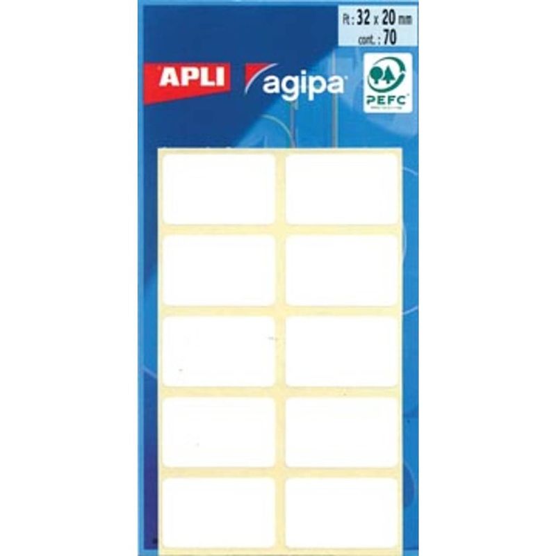 Foto van Agipa witte etiketten in etui ft 20 x 32 mm (b x h), 70 stuks, 10 per blad