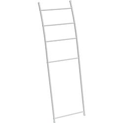 Foto van Gebor - design laddervormige handdoekenrek met 4 rails - metaal - wit - 150x44x10cm - bamboe - handdoekenrek -