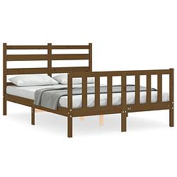 Foto van The living store massief grenenhouten bedframe - honingbruin - 206 x 125.5 x 100 cm - multiplex lattenbodem