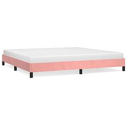 Foto van The living store bedframe fluweel - roze - 203x203x25cm - ondersteunende poten - multiplex lattenbodem