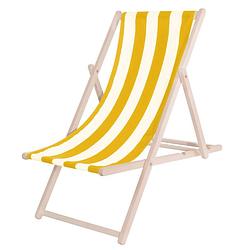 Foto van Ligbed strandstoel ligstoel verstelbaar beukenhout handgemaakt geel/wit