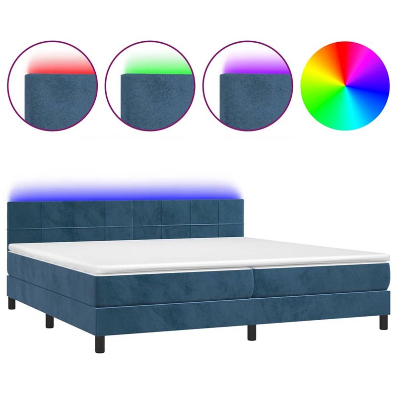 Foto van The living store boxspring - led - bed - 203 x 200 x 78/88 cm - donkerblauw fluweel