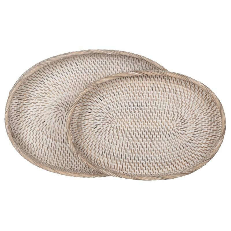 Foto van Must living oval rattan tray saint barths, set of 2 - 7x43x30 cm /...