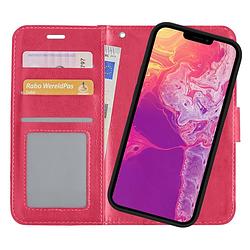 Foto van Basey iphone 13 pro max hoesje bookcase hoes 2-in-1 cover - iphone 13 pro max hoes 2-in-1 hoesje case - donker roze