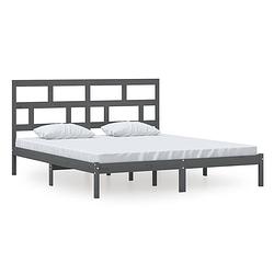 Foto van The living store bedframe - grijs - 205.5 x 186 x 100 cm - massief grenenhout