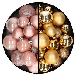 Foto van Kerstballen 60x stuks - mix goud/lichtroze - 4-5-6 cm - kunststof - kerstbal