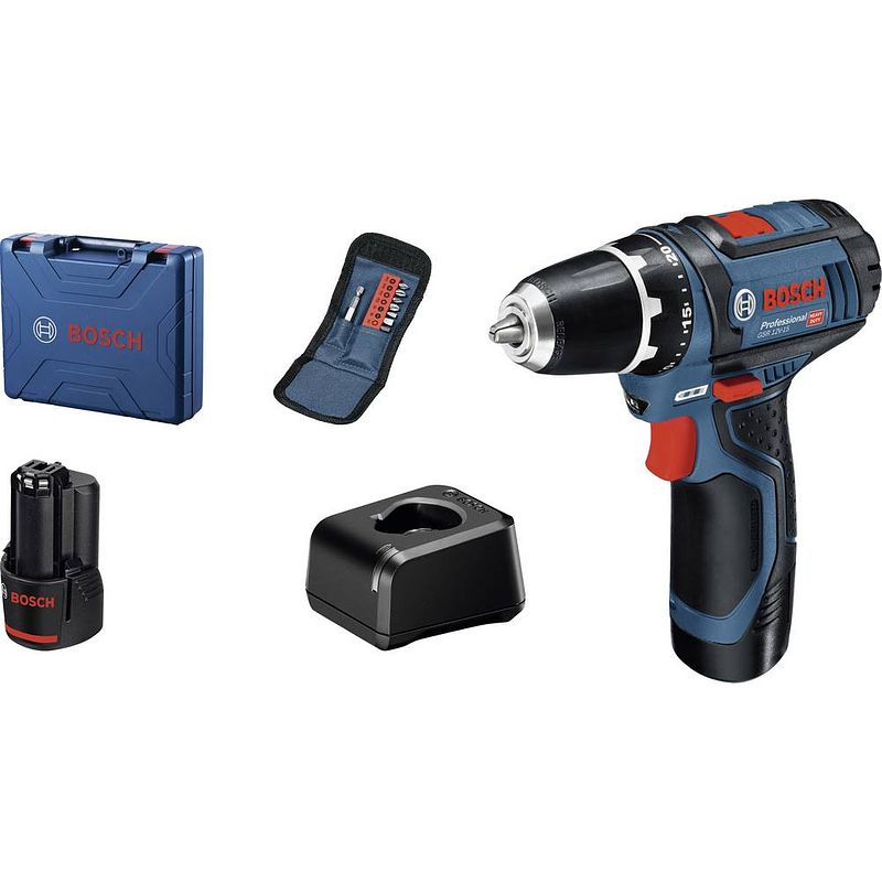 Foto van Bosch professional gsr 12v-15 accu-boormachine 12 v incl. 2 accus, incl. koffer