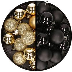 Foto van 36x stuks kunststof kerstballen goud en zwart 3 en 4 cm - kerstbal