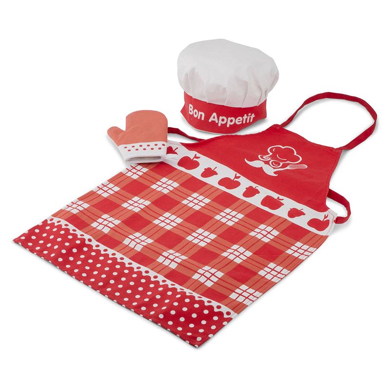 Foto van New classic toys kookschortset junior 28 cm textiel rood 3-delig