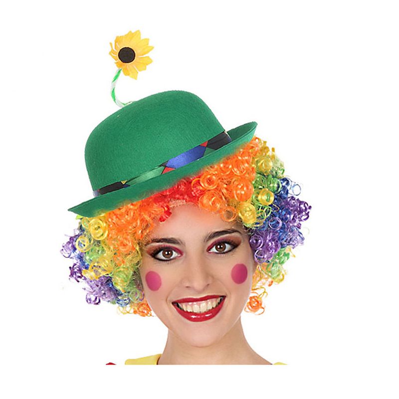 Foto van Verkleed bolhoed/clownshoedje voor volwassenen groen met bloem - verkleedhoofddeksels