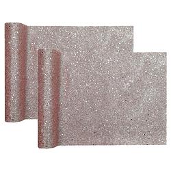 Foto van Santex tafelloper op rol - 2x - rose goud glitter - 28 x 300 cm - polyester - feesttafelkleden