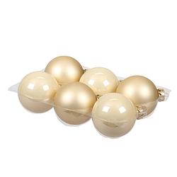 Foto van 6x stuks glazen kerstballen champagne 8 cm mat/glans - kerstbal