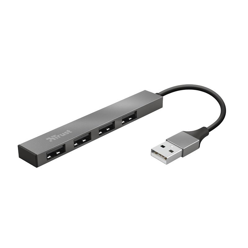 Foto van Trust halyx aluminium 4-port mini usb hub usb hub zilver