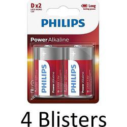 Foto van 8 stuks (4 blisters a 2 st) philips power alkaline d batterijen