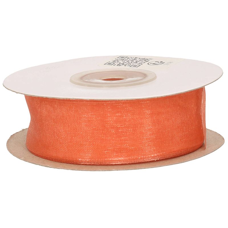 Foto van 1x hobby/decoratie oranje organza sierlinten 2,5 cm/25 mm x 20 meter - cadeaulinten