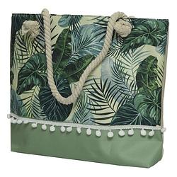 Foto van Strandtas met handvat groen met bladeren polyester 45 x 35 cm - strandtassen