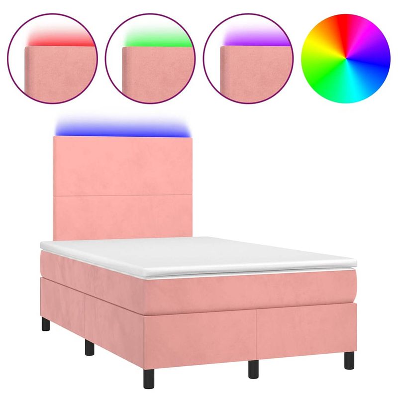 Foto van Vidaxl boxspring met matras en led fluweel roze 120x200 cm