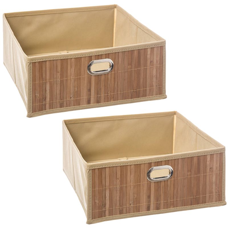 Foto van 3x stuks opbergmand/kastmand 13 liter beige linnen/bamboe 31 x 13.5 x 31 cm - opbergmanden