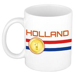 Foto van Holland vlag met medaille mok/ beker wit 300 ml - feest mokken