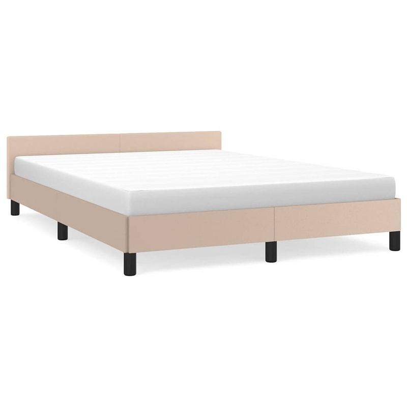 Foto van The living store bedframe cappuccino - 203 x 143 x 50 cm - duurzaam kunstleer - ondersteunende poten - multiplex