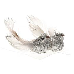 Foto van 2x kerst decoratie gliter vogeltje op clip zilver - kersthangers