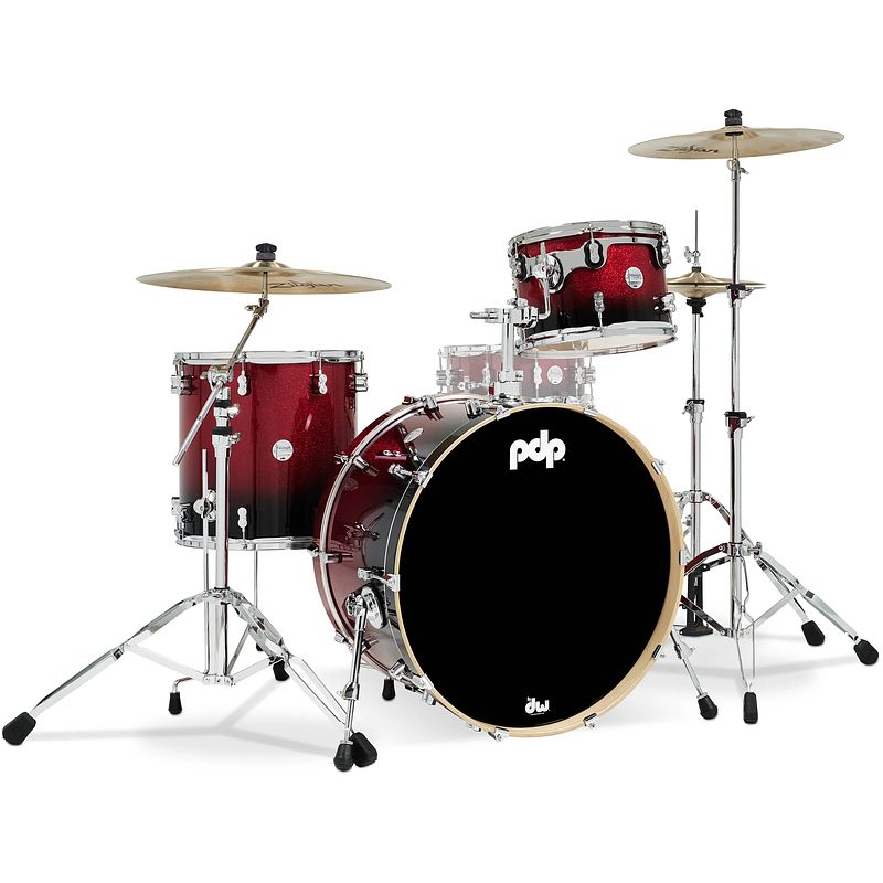 Foto van Pdp drums pdcm24rkrb concept maple red/black fade lacquer 3d. rock shellset