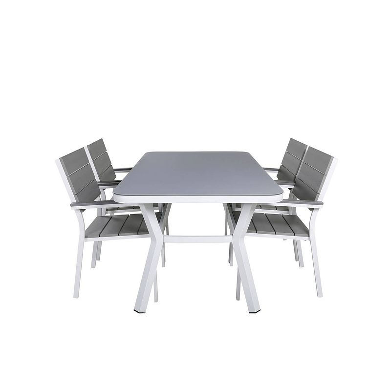 Foto van Virya tuinmeubelset tafel 90x160cm en 4 stoel levels wit, grijs.