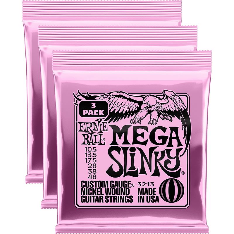 Foto van Ernie ball 3213 mega slinky nickel wound 10,5-48 snaren voor elektrische gitaar (3 sets)