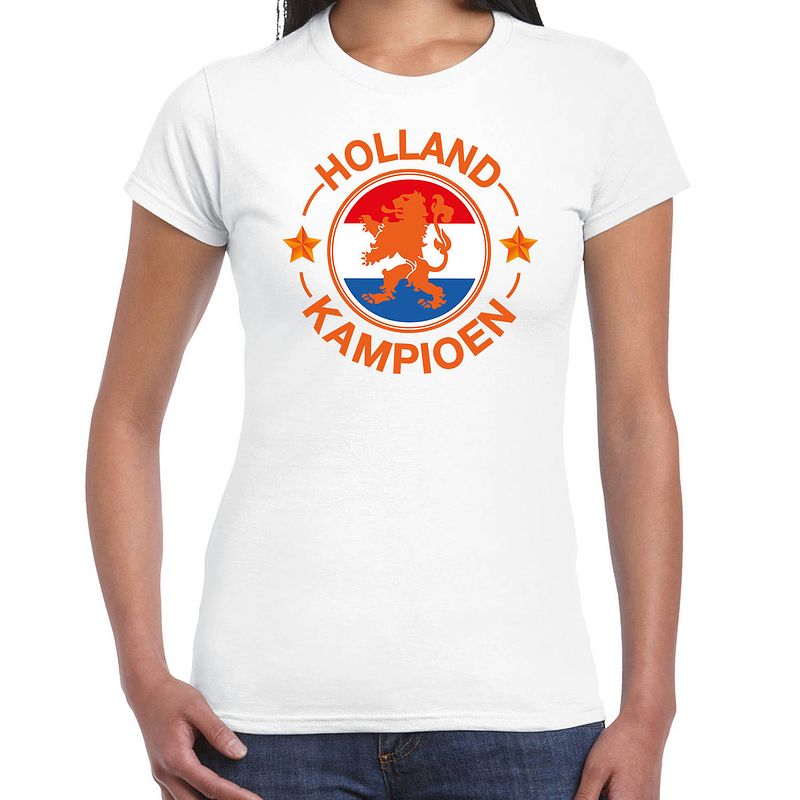 Foto van Wit fan shirt / kleding holland kampioen met leeuw ek/ wk voor dames m - feestshirts