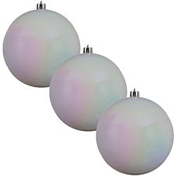 Foto van 3x grote raam/deur/kerstboom decoratie parelmoer witte kerstballen 20 cm glans - kerstbal