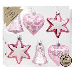 Foto van Inge christmas kerstornamenten figuurtjes - 12x stuks - roze - 9 cm - kersthangers