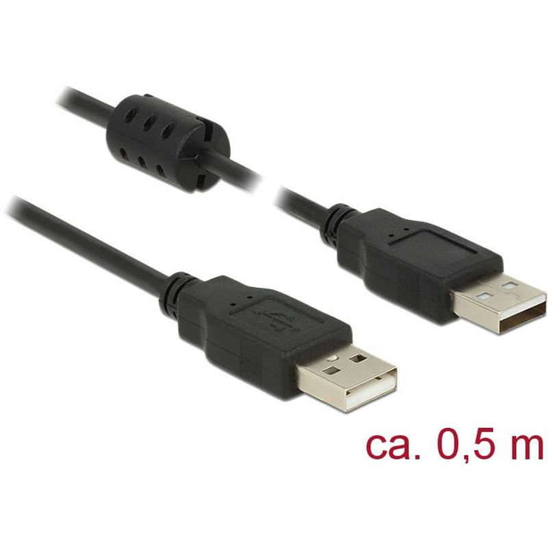 Foto van Delock usb-kabel usb 2.0 usb-a stekker, usb-a stekker 50.00 cm zwart met ferrietkern 84888