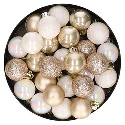 Foto van 28x stuks kunststof kerstballen parelmoer wit en parel champagne mix 3 cm - kerstbal