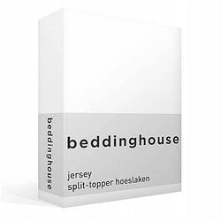 Foto van Beddinghouse jersey split-topper hoeslaken - 100% gebreide jersey katoen - lits-jumeaux (160x200/220 cm) - white