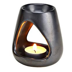 Foto van Geurbrander voor amberblokjes/geurolie - keramiek - zilver - 9 x 10 x 9 cm - geurbranders