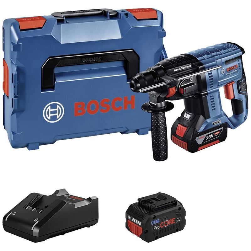 Foto van Bosch professional gbh 18v-21 sds-plus-accu-boorhamer 18 v 4.0 ah li-ion brushless, incl. accu, incl. lader