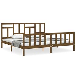 Foto van The living store massief grenenhouten bedframe - 205.5 x 205.5 x 100 cm - honingbruin