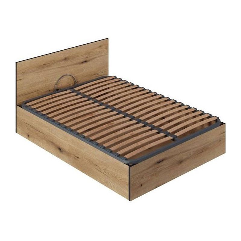 Foto van Houten safe bed 140x190 + hoofdeinde - rustiek eiken - inclusief lattenbodem - l 140 x d 193 x h 80 cm