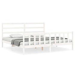 Foto van The living store bed grenenhout massief - wit - 205.5 x 185.5 x 100 cm - functioneel hoofd- en voeteneinde