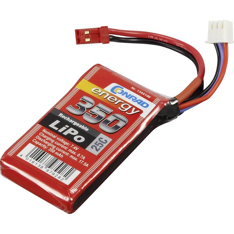 Foto van Conrad energy lipo accupack 7.4 v 350 mah aantal cellen: 2 25 c softcase bec-bus