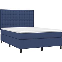 Foto van The living store boxspringbed - blauw - 203x144x118/128 cm - pocketvering matras