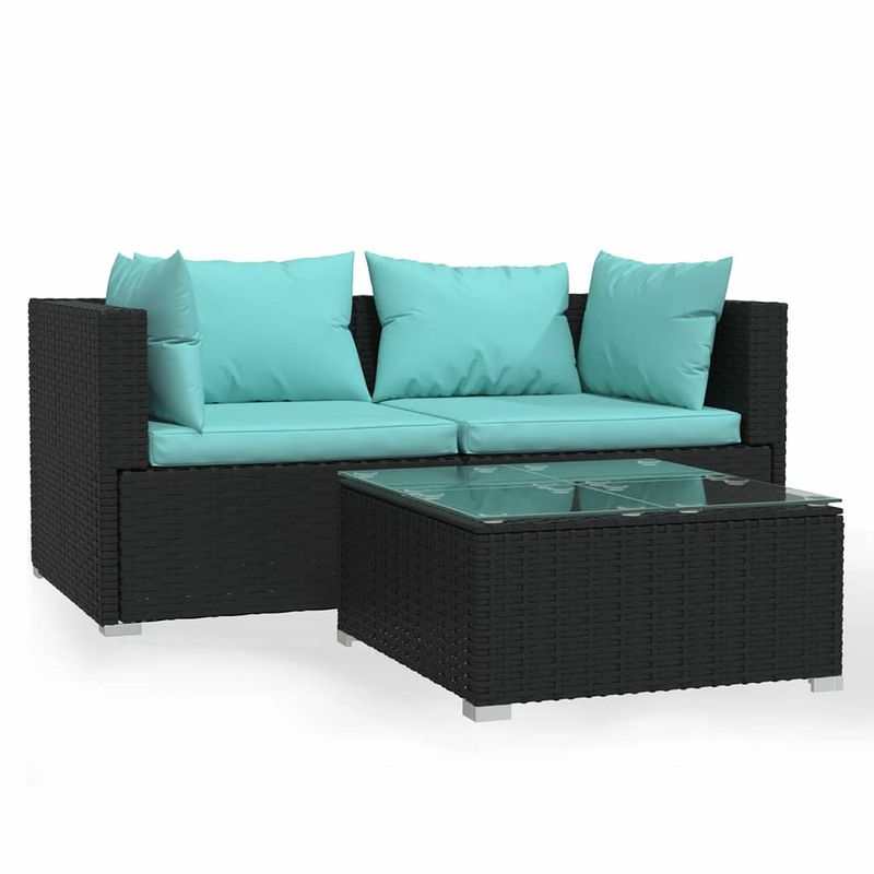 Foto van Vidaxl 3-delige loungeset met kussens poly rattan zwart