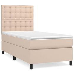 Foto van The living store boxspringbed - cappuccino - kunstleer - 203x83x118/128 cm - met verstelbaar hoofdbord - pocketvering